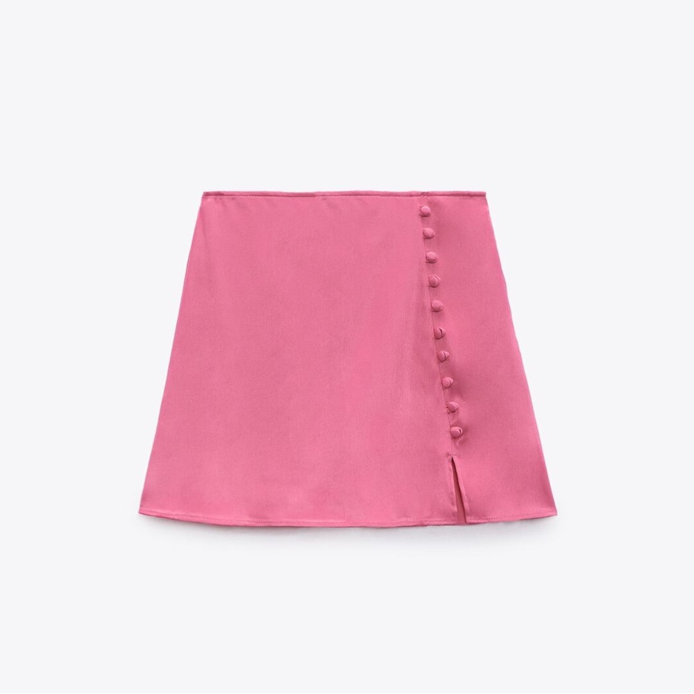 Zara Pink Satin Button-Detail Women's Skort